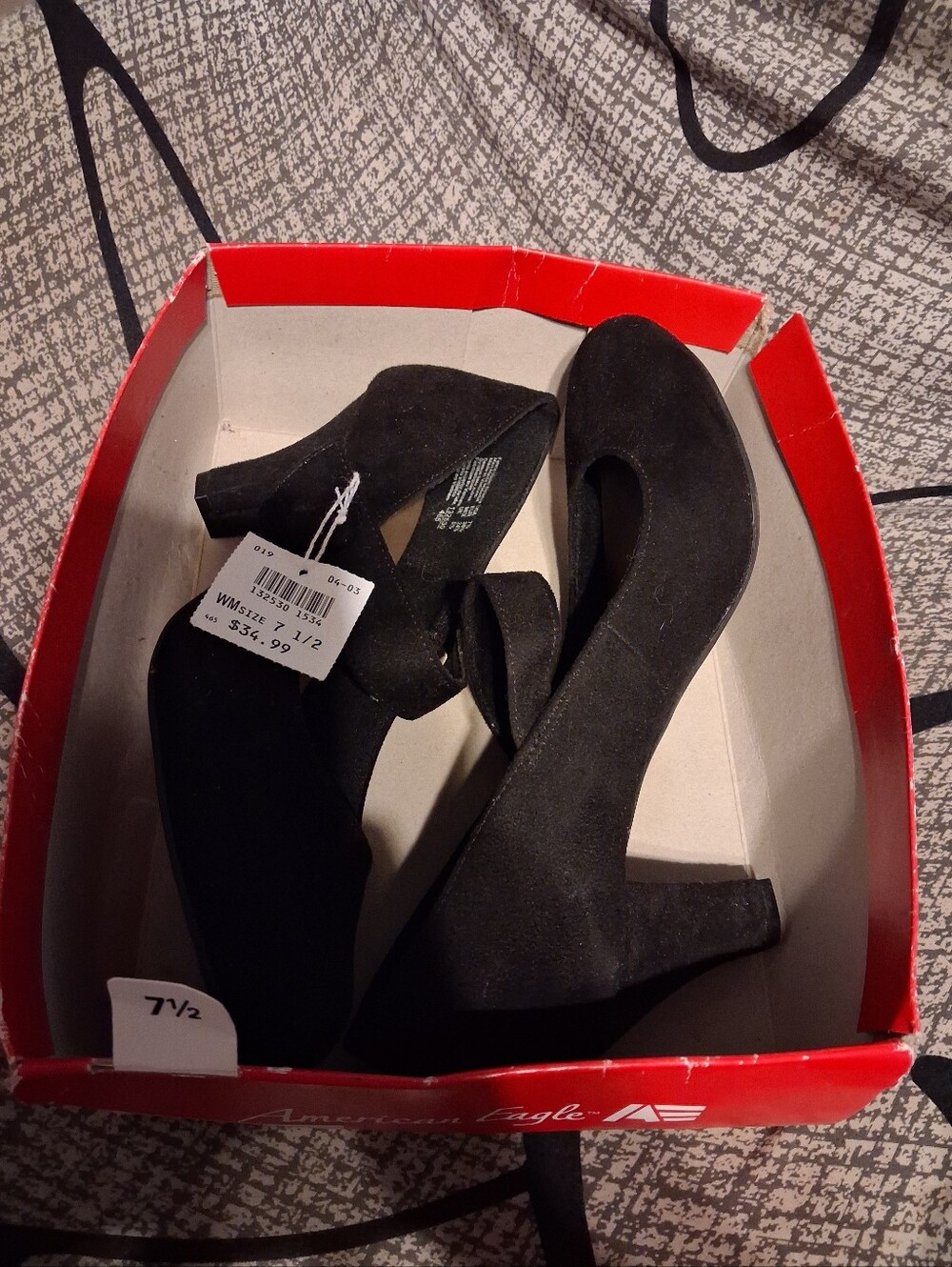 American Eagle By Payless Black Suede Block Heel Pumps
